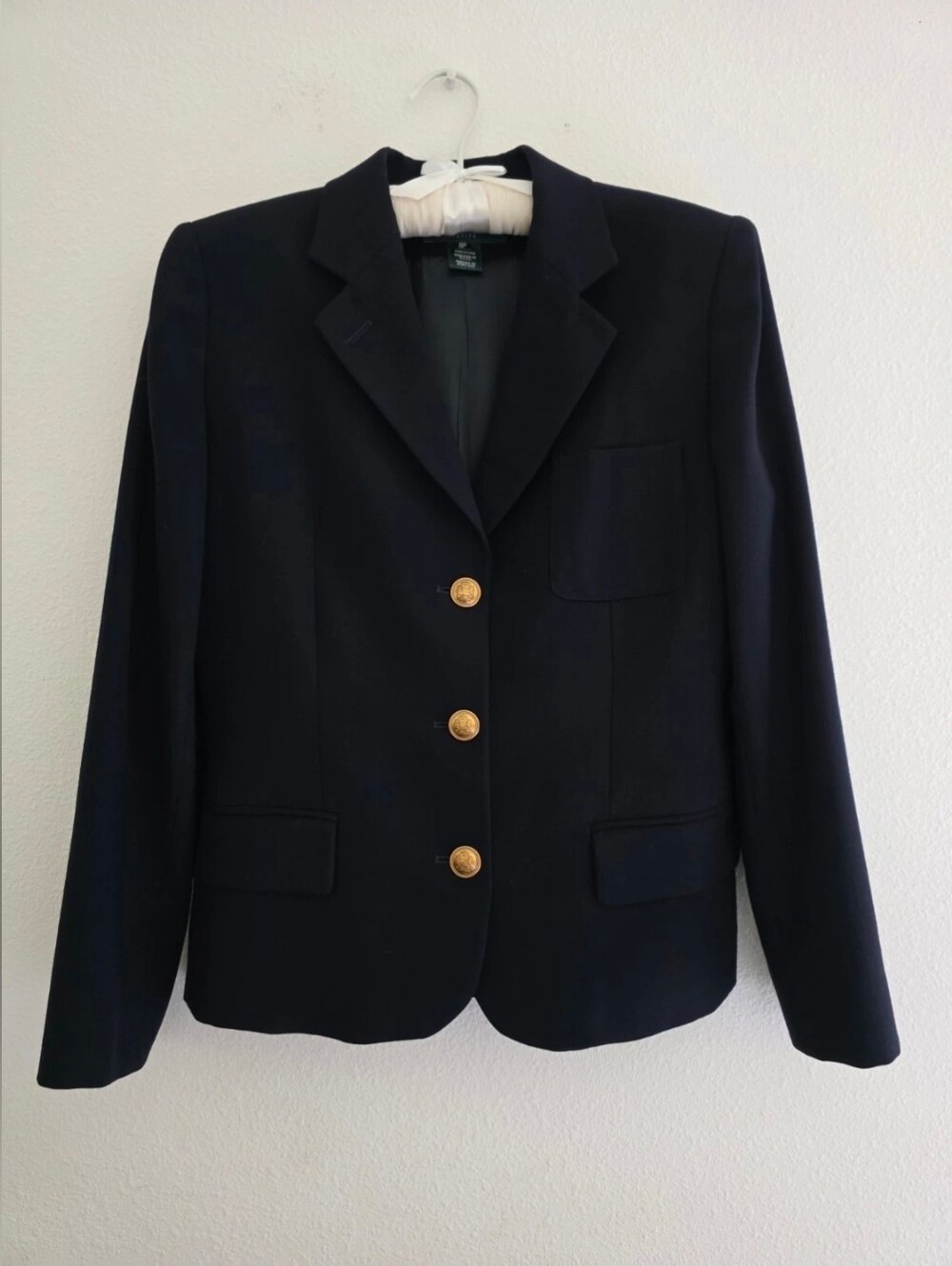Lauren Ralph Lauren Women's Wool Blazer Classic In Navy Blue Three-Button Sz 8P